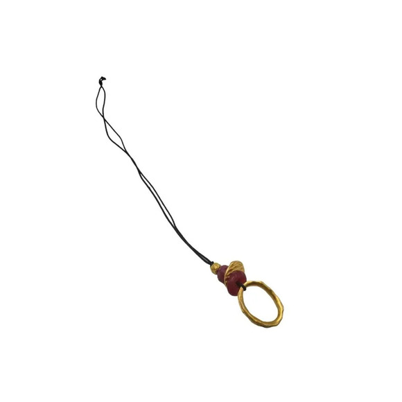 Handcrafted Artisan Matte Gold Red Beaded Pendant Necklace With Black Cord - Picture 4 of 5